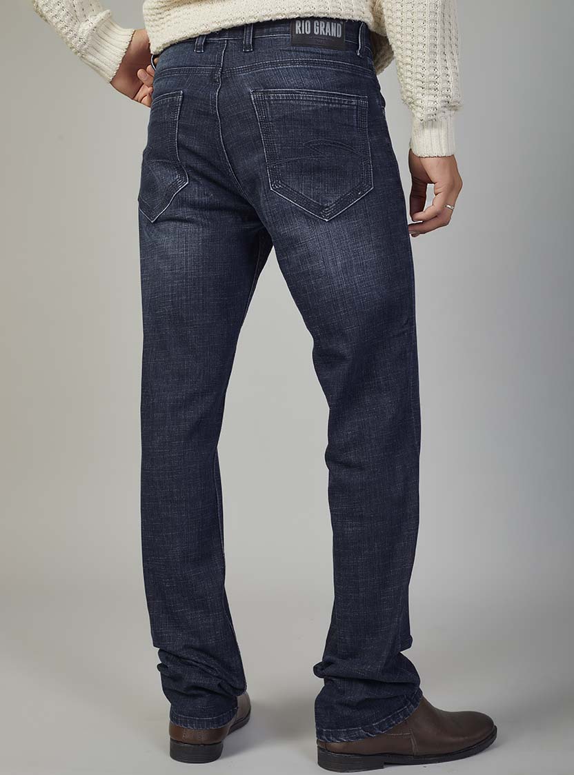 Dark Blue Straight Fit Denim Jeans for Men