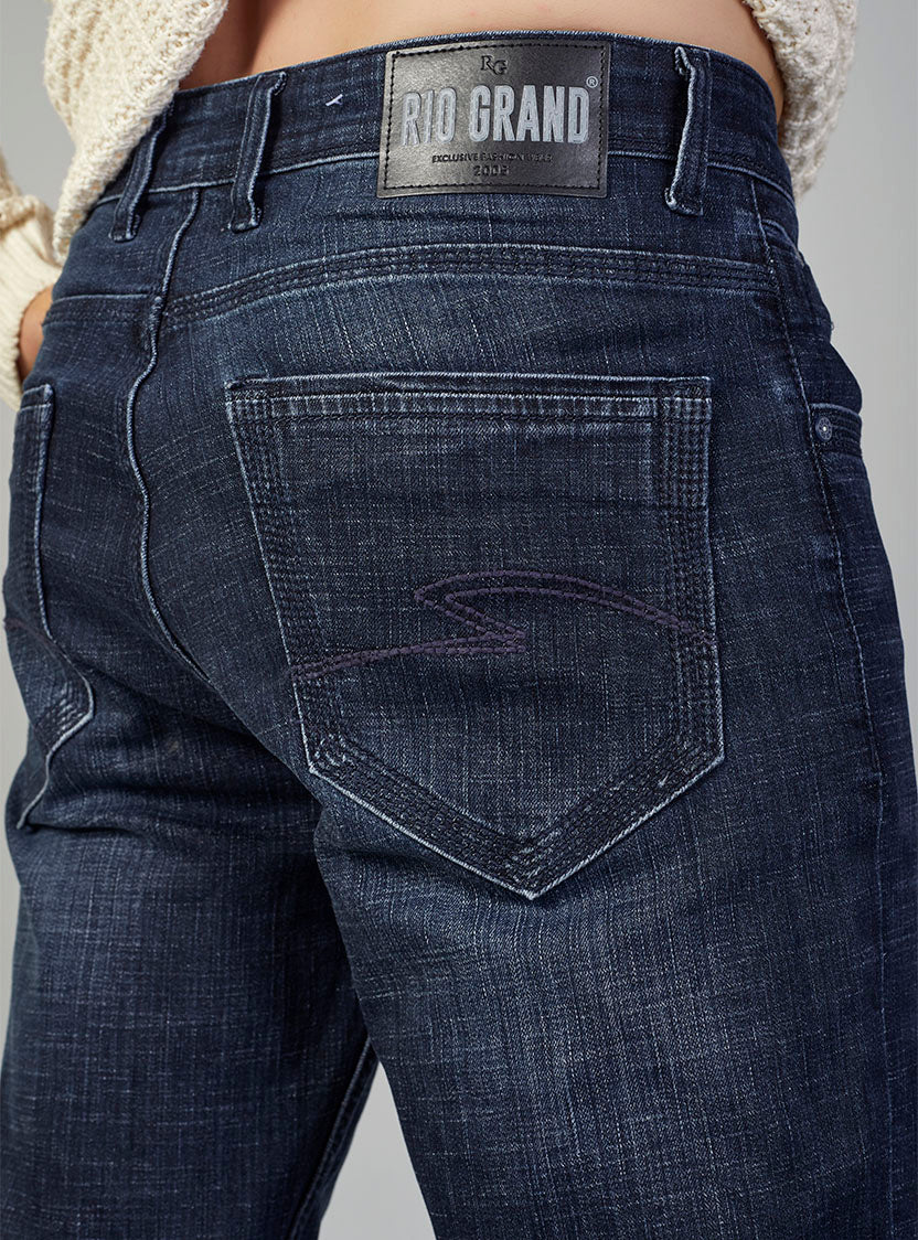 Dark Blue Straight Fit Denim Jeans for Men