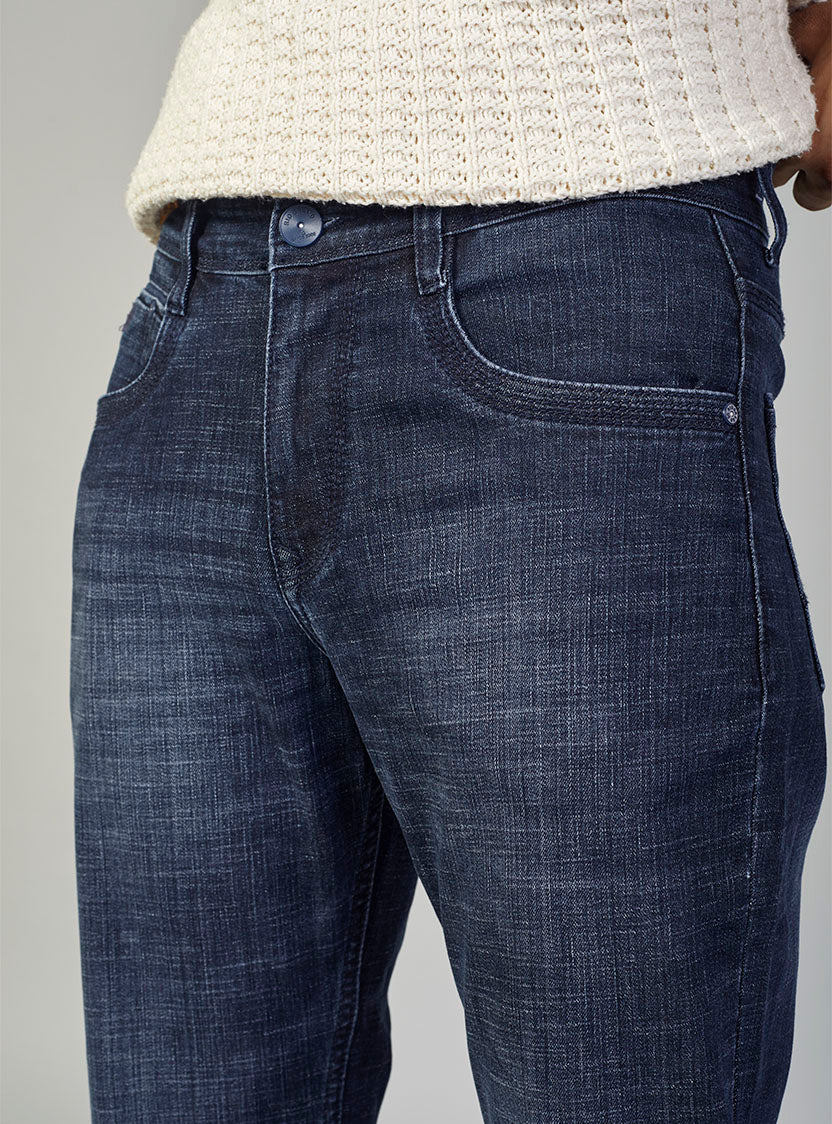 Dark Blue Straight Fit Denim Jeans for Men