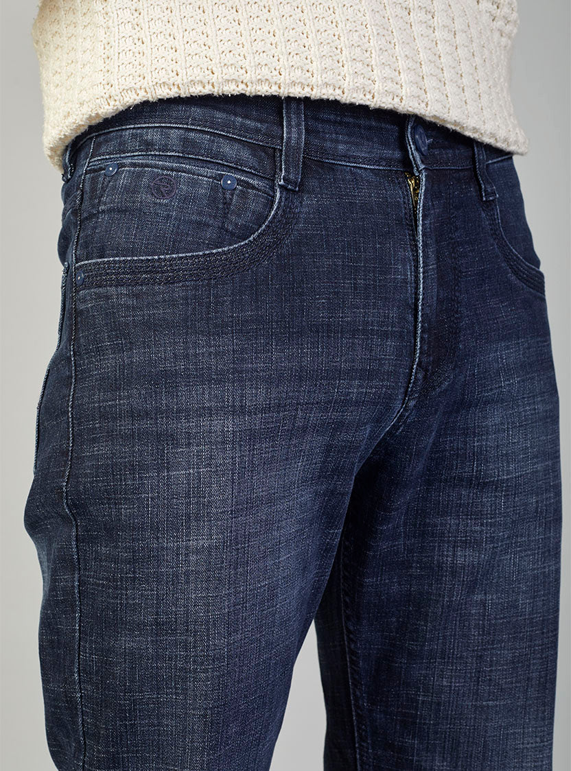 Dark Blue Straight Fit Denim Jeans for Men