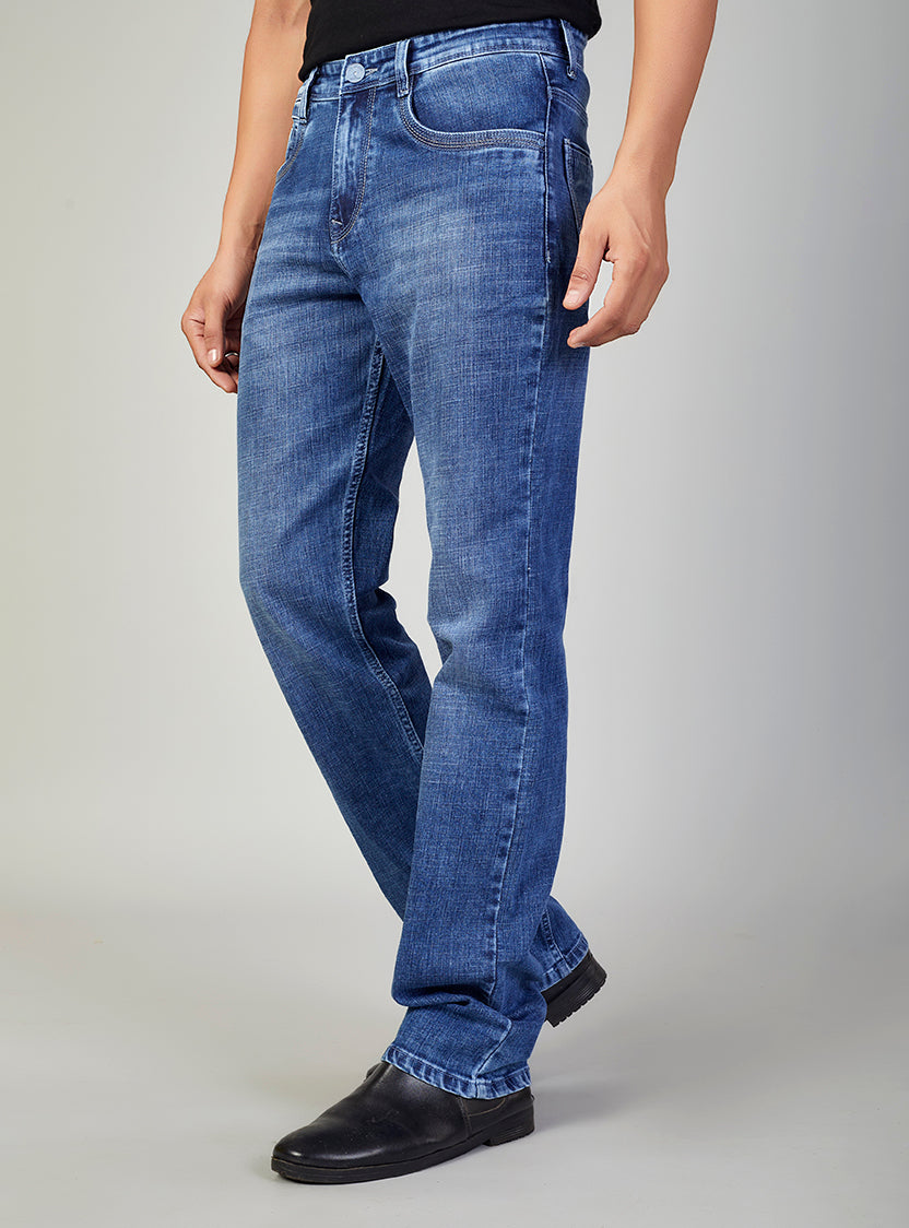 Mid Blue Straight Fit Denim Jeans for Men