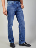 Mid Blue Straight Fit Denim Jeans for Men