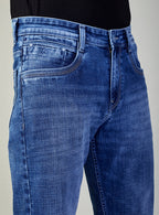 Mid Blue Straight Fit Denim Jeans for Men