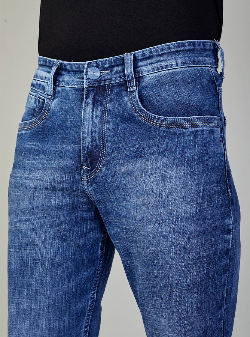 Mid Blue Straight Fit Denim Jeans for Men
