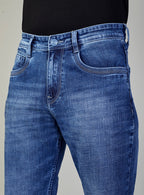 Mid Blue Straight Fit Denim Jeans for Men