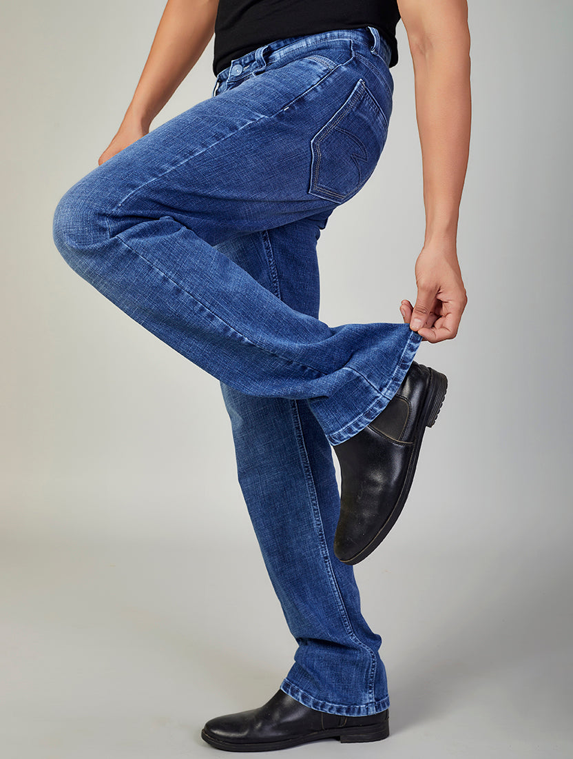 Mid Blue Straight Fit Denim Jeans for Men