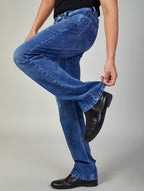 Mid Blue Straight Fit Denim Jeans for Men