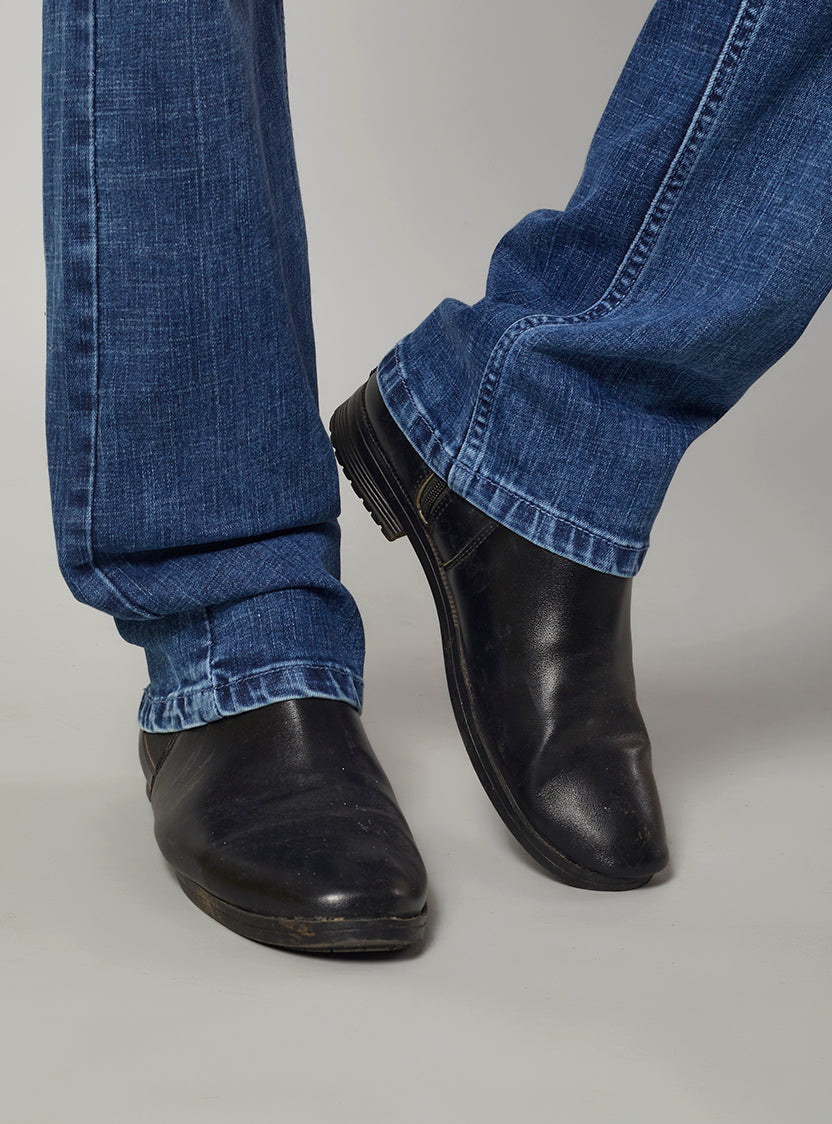 Mid Blue Straight Fit Denim Jeans for Men