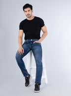 Smart Slim Fit Mid Blue Faded Denim Jeans for Men