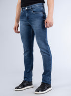Smart Slim Fit Mid Blue Faded Denim Jeans for Men