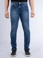 Smart Slim Fit Mid Blue Faded Denim Jeans for Men