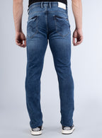 Smart Slim Fit Mid Blue Faded Denim Jeans for Men