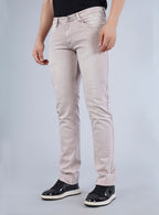 Smart Slim Fit Light Beige Washed Denim Jeans for Men