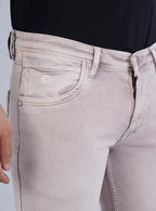 Smart Slim Fit Light Beige Washed Denim Jeans for Men
