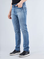 Smart Slim Fit Light Blue Washed Denim Jeans for Men